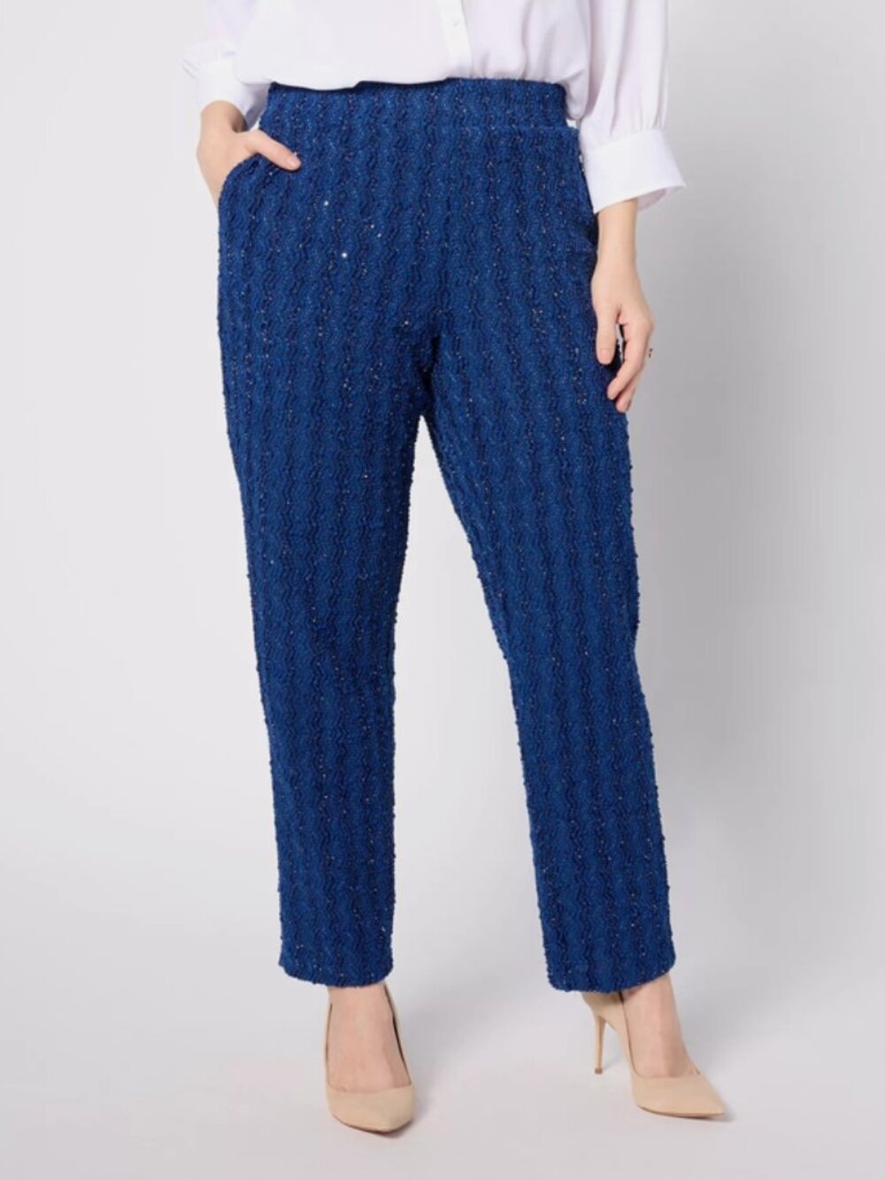 Dennis Basso Boucle Pants w/Sequin Accents Rich Royal Size 3X